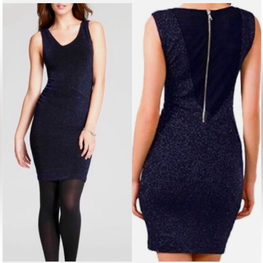 Alice + Olivia Annabelle Dress Navy Blue Sparkly Bodycon